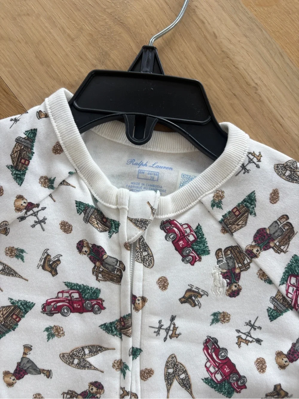 Ralph Lauren Cream Holiday Print Baby One-Piece Footie